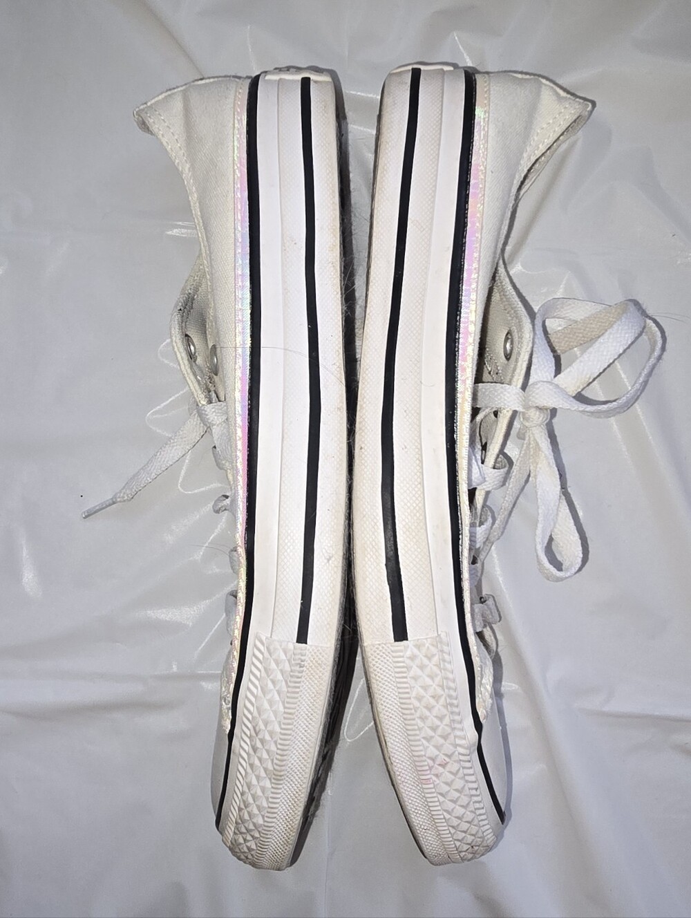 Cream Low Top Converse with Iridescent Stripe - Picture 2 of 5